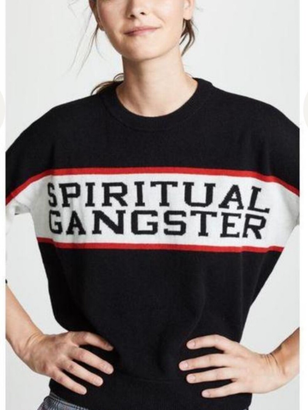 Spiritual Gangster Varsity Intarsia Wool Cashmere Blend Sweater Black M